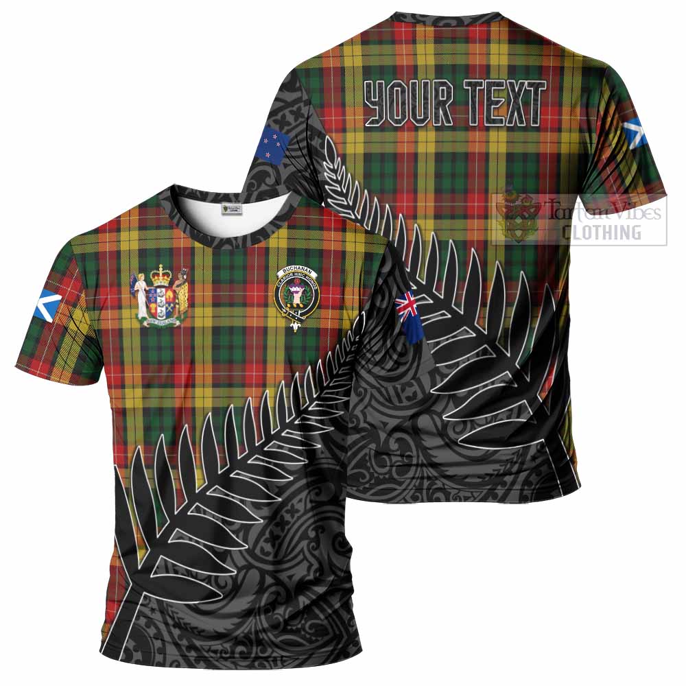 Tartan Vibes Clothing Buchanan Crest Tartan T-Shirt with New Zealand Silver Fern Half Style