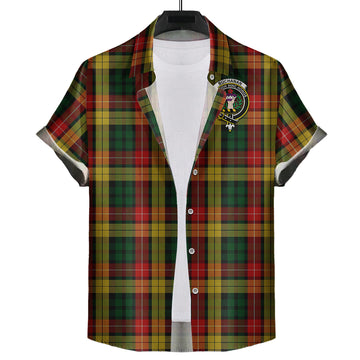 Buchanan Tartan Short Sleeve Button Down Shirt with Family Crest