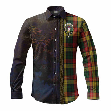 Buchanan Tartan Family Crest Long Sleeve Button Shirt Alba Gu Brath Be Brave Lion Ancient Style Men's Shirt S - Tartan Vibes Clothing