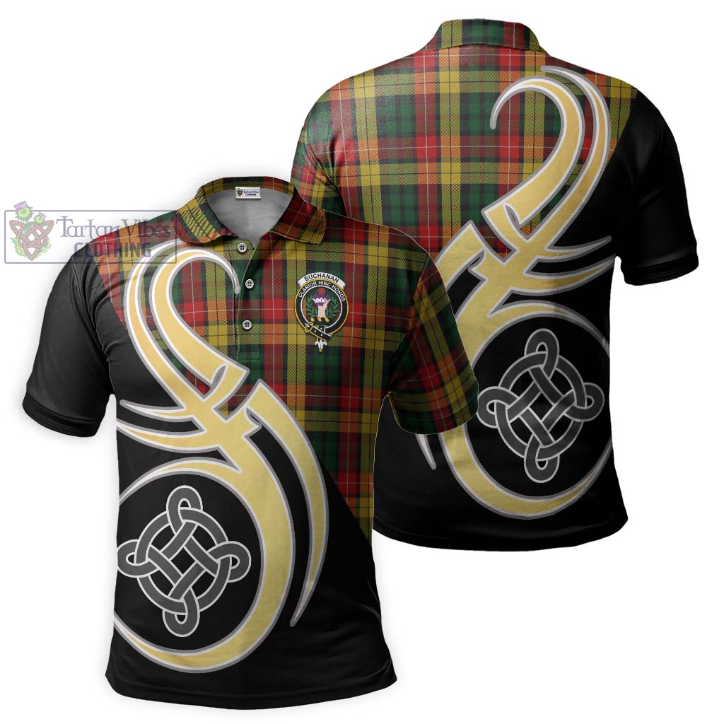 Buchanan Tartan Polo Shirt with Family Crest and Celtic Symbol Style Kid - Tartan Vibes Clothing