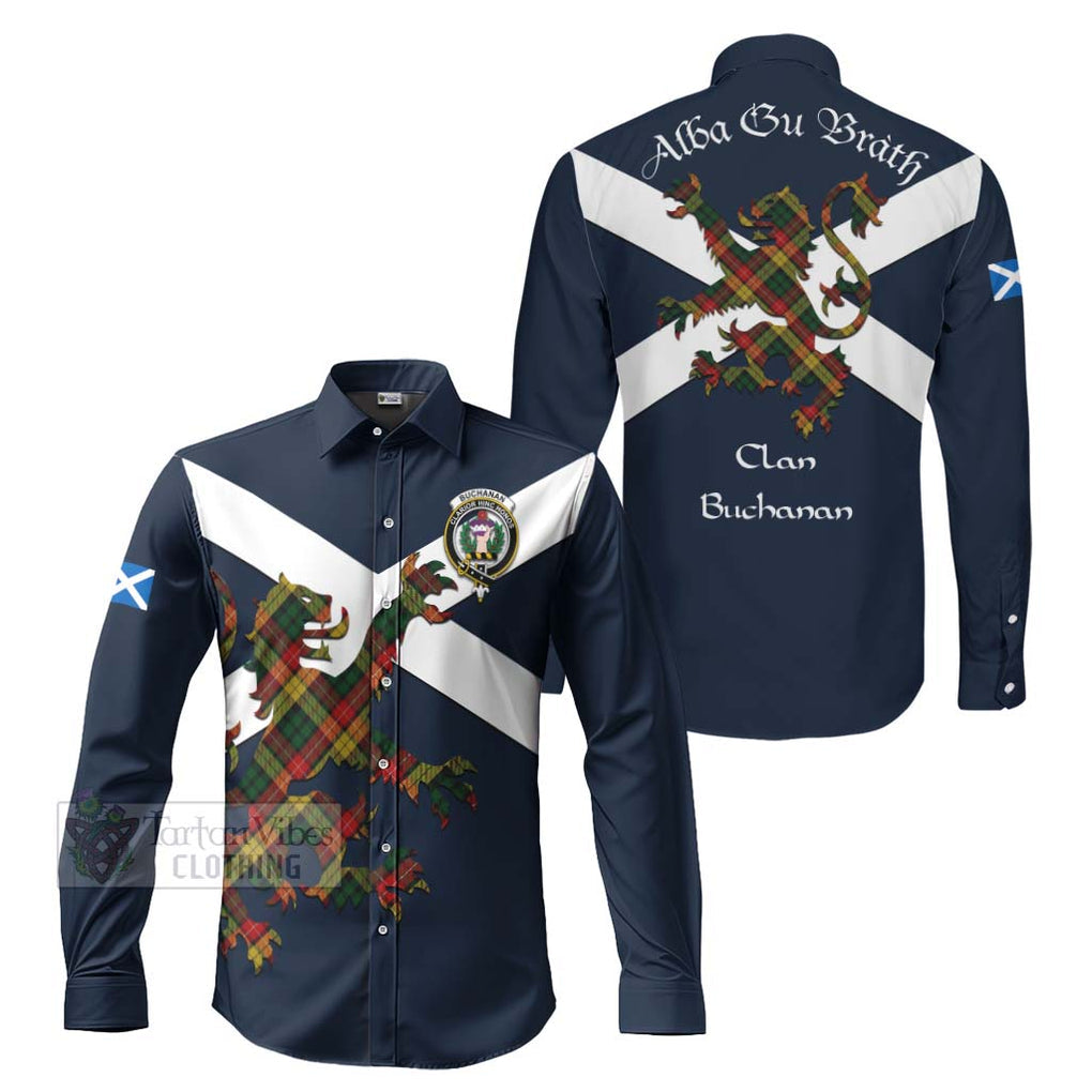 Tartan Vibes Clothing Buchanan Tartan Lion Rampant Long Sleeve Button Shirt – Proudly Display Your Heritage with Alba Gu Brath and Clan Name