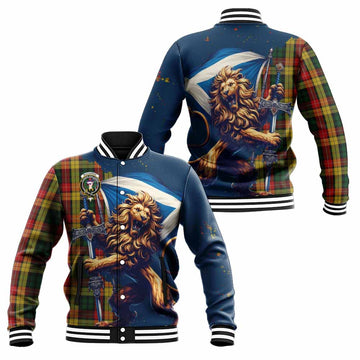 Buchanan Tartan Family Crest Baseball Jacket with Scottish Majestic Lion