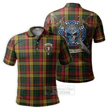 Buchanan Tartan Polo Shirt with Family Crest Celtic Skull Style