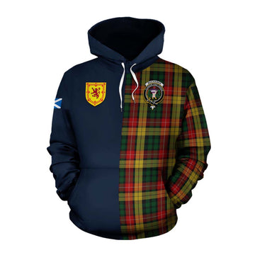 Buchanan Tartan Cotton Hoodie Alba with Scottish Lion Royal Arm Half Style