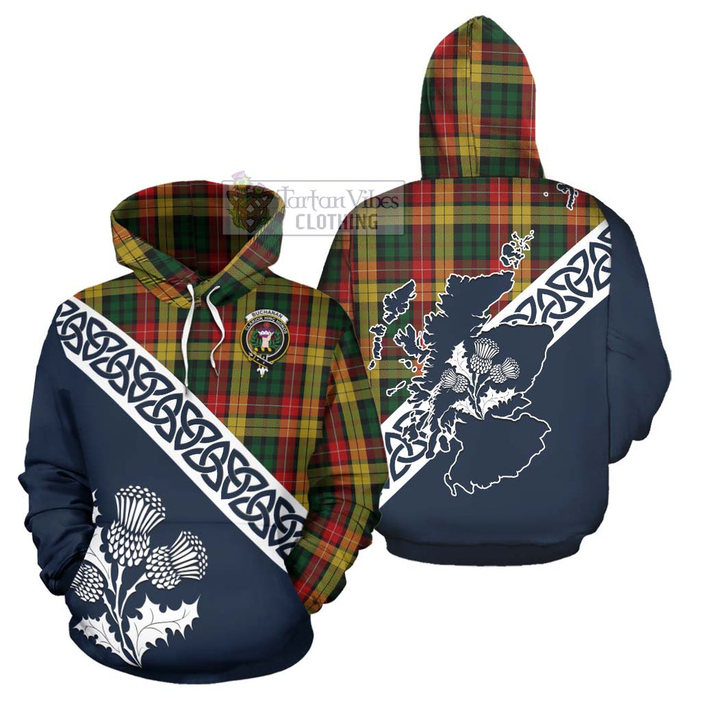 Tartan Vibes Clothing Buchanan Tartan Hoodie Featuring Thistle and Scotland Map