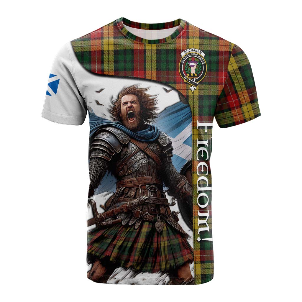 Tartan Vibes Clothing Buchanan Crest Tartan Cotton T-shirt Inspired by the Freedom of Scottish Warrior