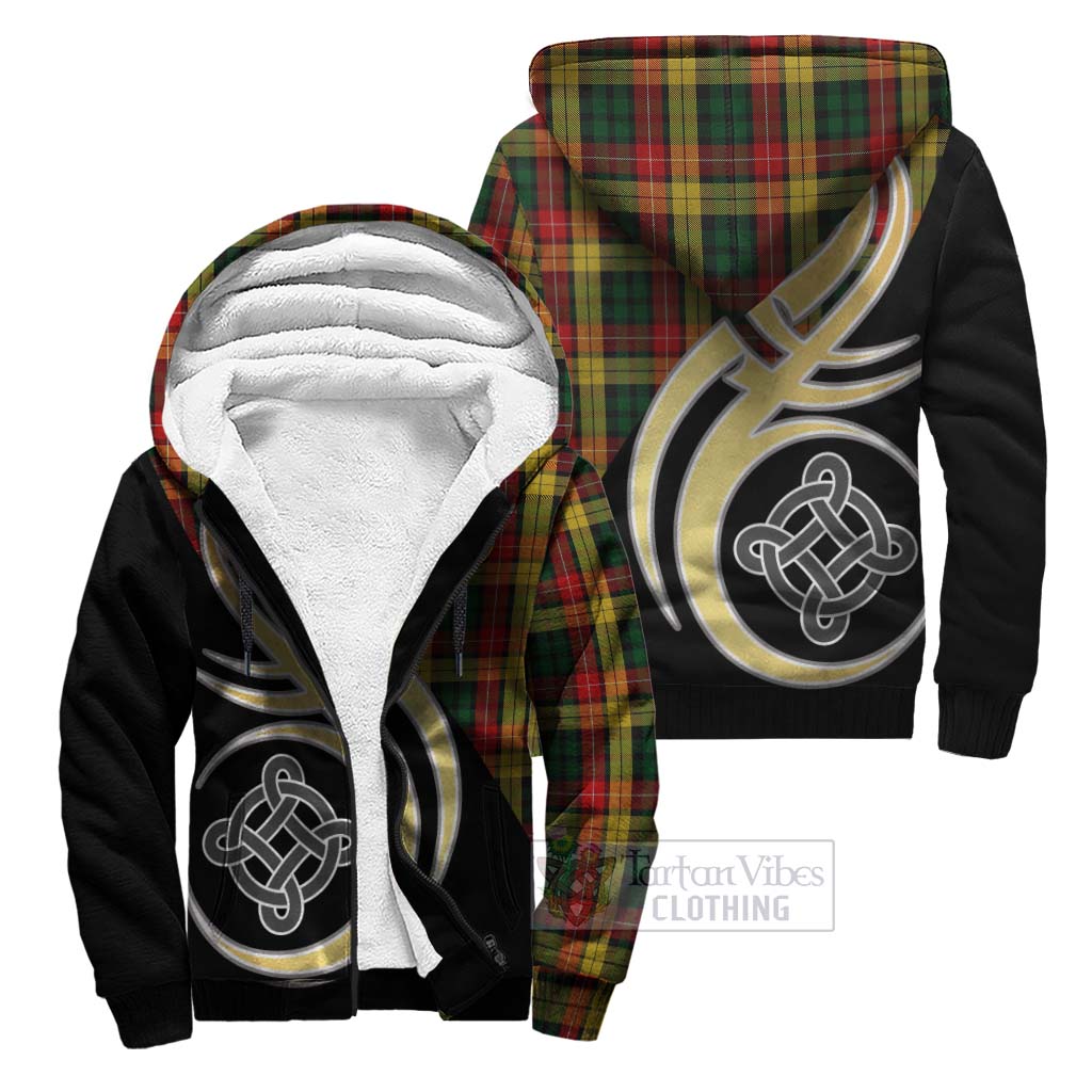 Buchanan Tartan Sherpa Hoodie with Family Crest and Celtic Symbol Style Unisex S - Tartan Vibes Clothing