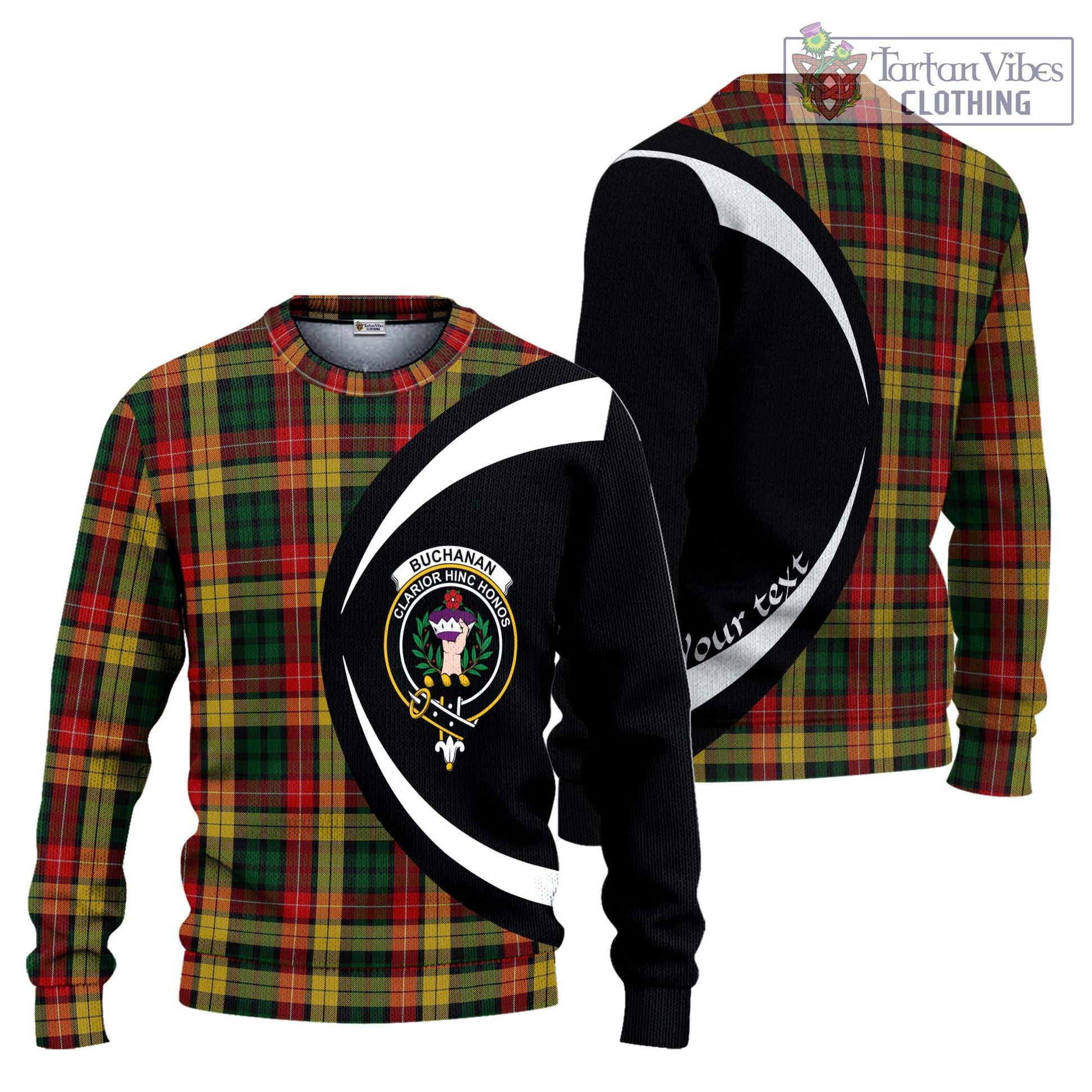 Buchanan Tartan Ugly Sweater with Family Crest Circle Style Unisex - Tartan Vibes Clothing