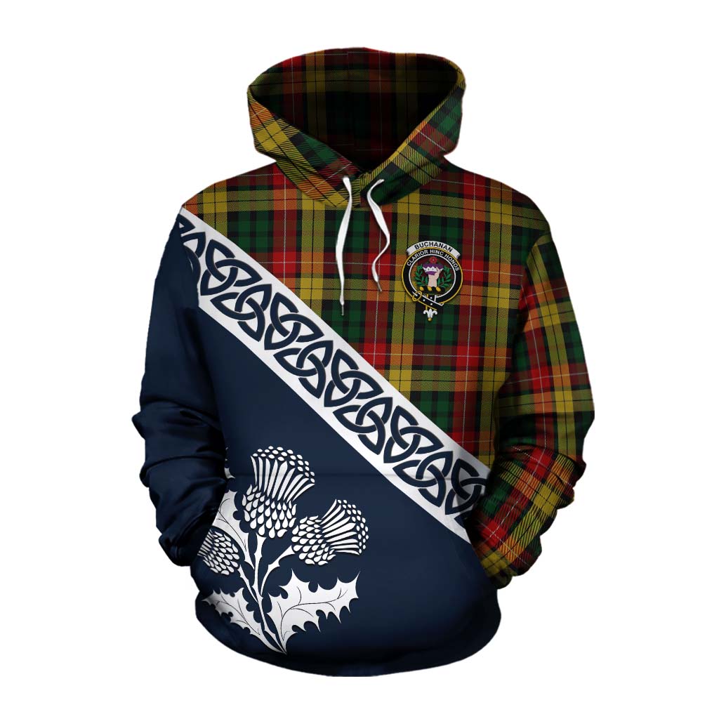 Tartan Vibes Clothing Buchanan Tartan Cotton Hoodie Featuring Thistle and Scotland Map