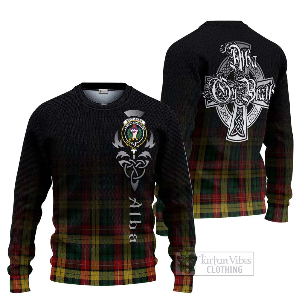 Tartan Vibes Clothing Buchanan Tartan Knitted Sweater Featuring Alba Gu Brath Family Crest Celtic Inspired