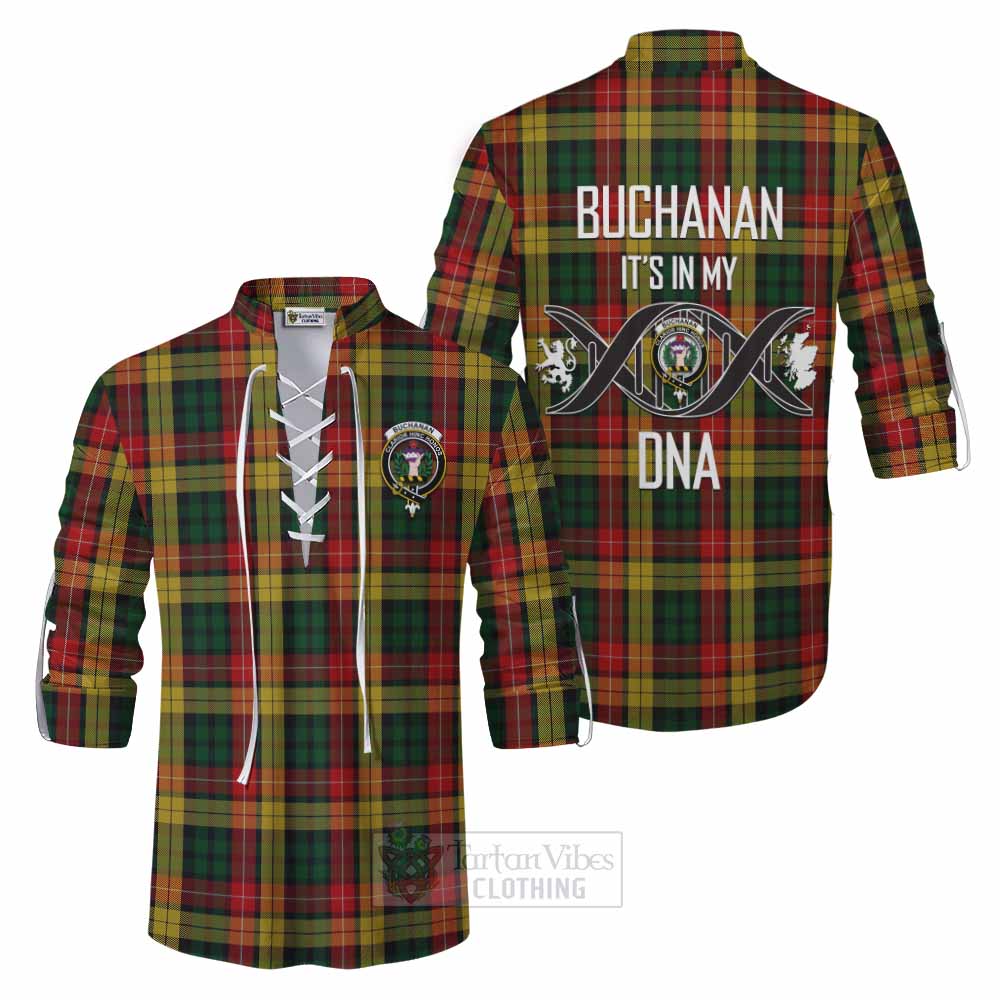 Tartan Vibes Clothing Buchanan Tartan Ghillie Kilt Shirt with Family Crest DNA In Me Style