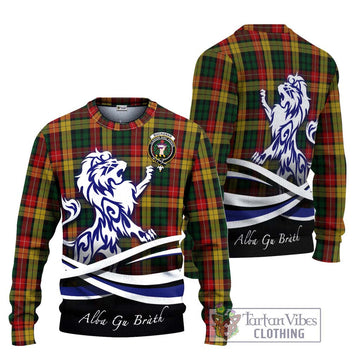 Buchanan Tartan Ugly Sweater with Alba Gu Brath Regal Lion Emblem