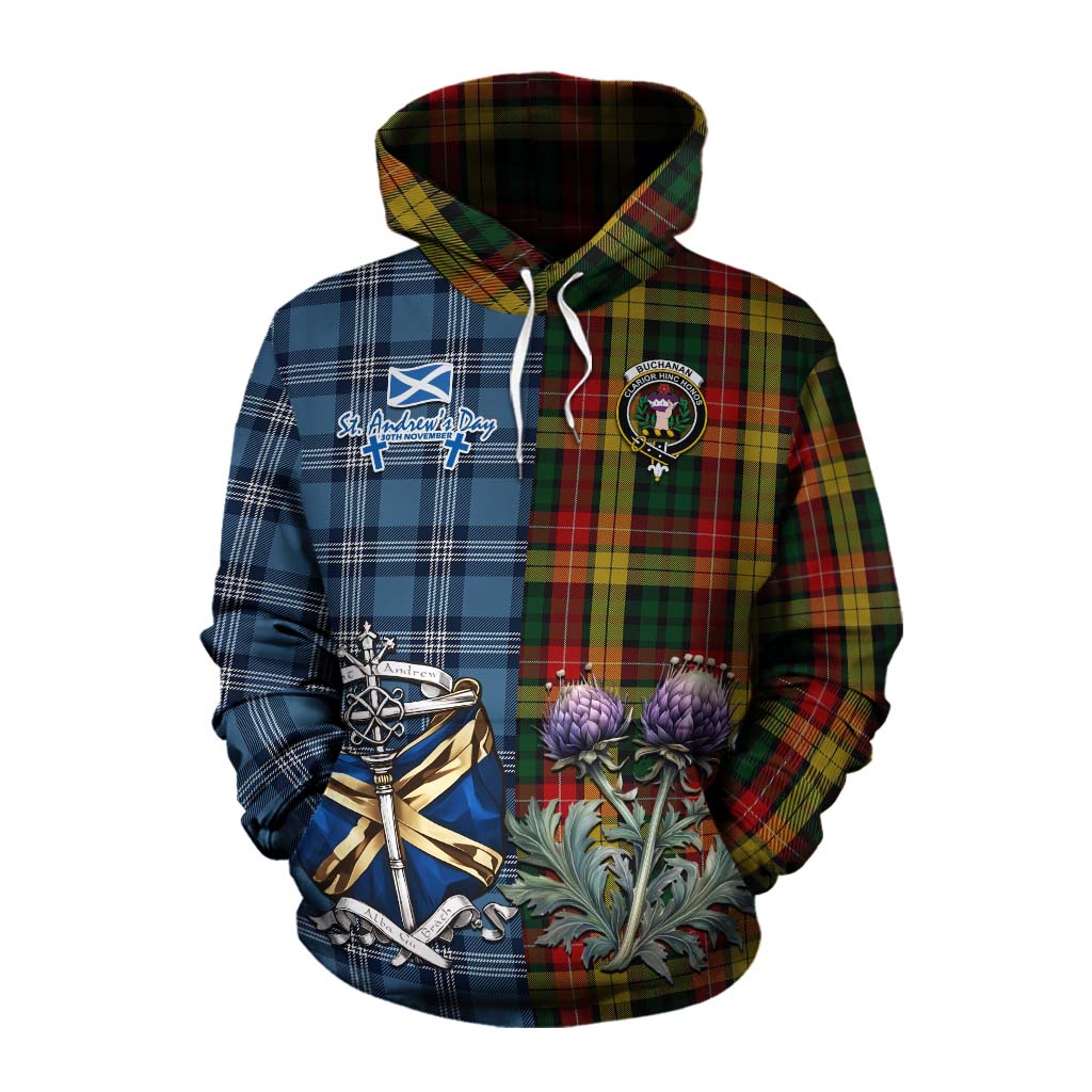 Tartan Vibes Clothing Buchanan Tartan Cotton Hoodie Happy St. Andrew's Day Half Tartan Style