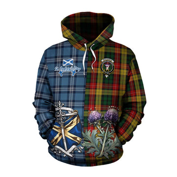 Buchanan Tartan Cotton Hoodie Happy St. Andrew's Day Half Tartan Style