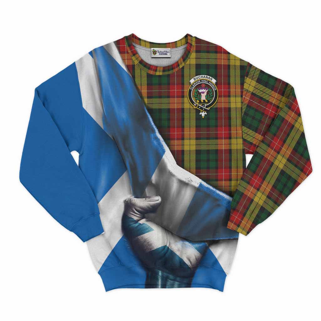 Tartan Vibes Clothing Buchanan Tartan Sweatshirt with Family Crest Scotland Patriotic Style