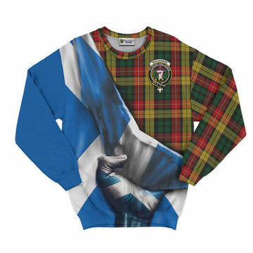 Buchanan Tartan Sweatshirt with Family Crest Scotland Patriotic Style