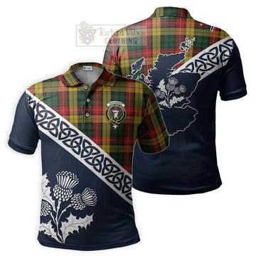 Buchanan Tartan Polo Shirt Featuring Thistle and Scotland Map