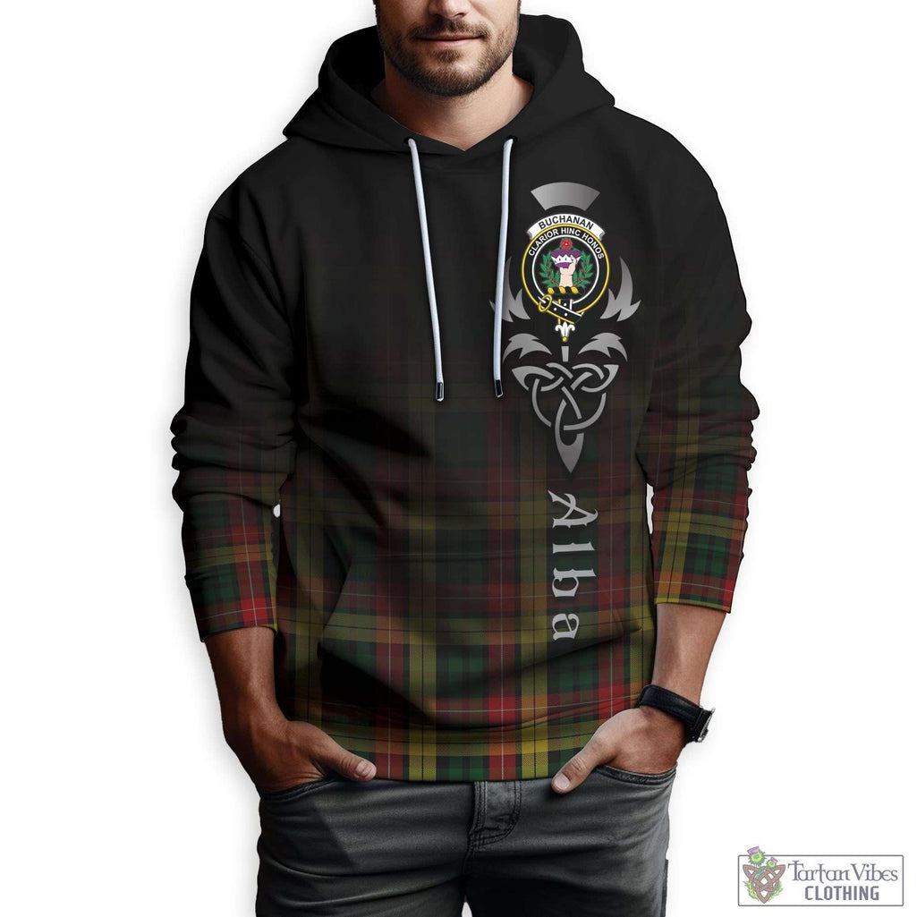 Tartan Vibes Clothing Buchanan Tartan Hoodie Featuring Alba Gu Brath Family Crest Celtic Inspired