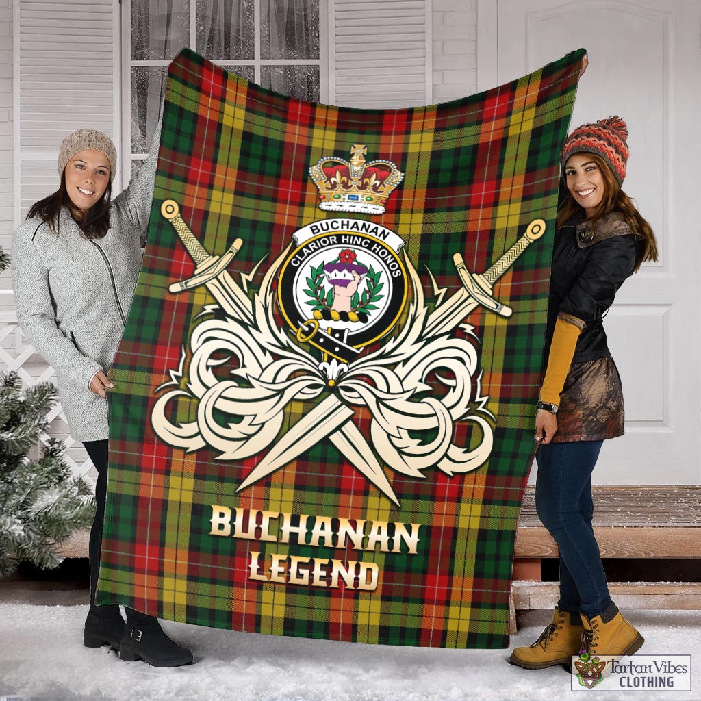 Tartan Vibes Clothing Buchanan Tartan Blanket with Clan Crest and the Golden Sword of Courageous Legacy