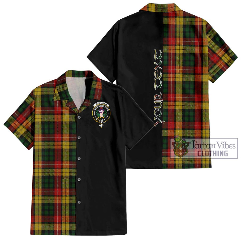 Buchanan Tartan Short Sleeve Button Shirt with Family Crest and Half Of Me Style Kid - Tartanvibesclothing Shop