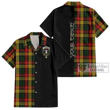 Buchanan Tartan Short Sleeve Button Shirt with Family Crest and Half Of Me Style