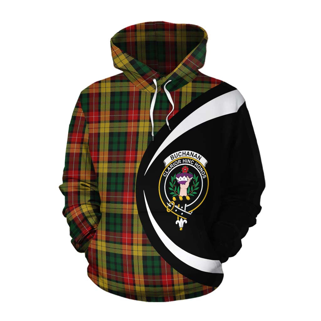 Tartan Vibes Clothing Buchanan Tartan Cotton Hoodie with Family Crest Circle Style