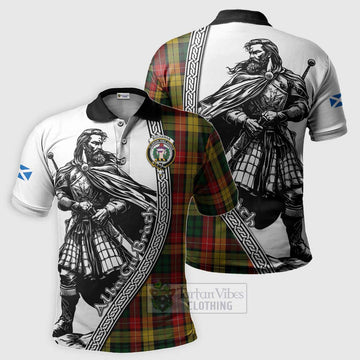 Buchanan Tartan Clan Crest Polo Shirt with Highlander Warrior Celtic Style