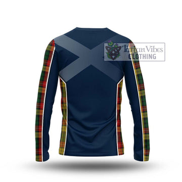 Buchanan Tartan Long Sleeve T-Shirt with Family Crest and Lion Rampant Vibes Sport Style - Tartan Vibes Clothing