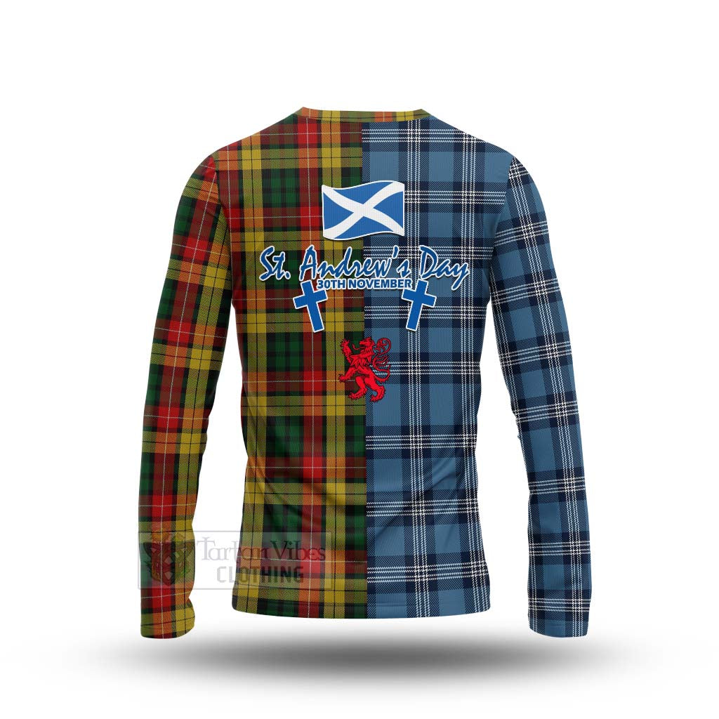 Tartan Vibes Clothing Buchanan Tartan Long Sleeve T-Shirt Happy St. Andrew's Day Half Tartan Style