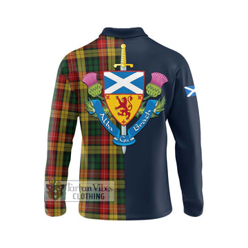 Buchanan Tartan Long Sleeve Polo Shirt Alba with Scottish Lion Royal Arm Half Style