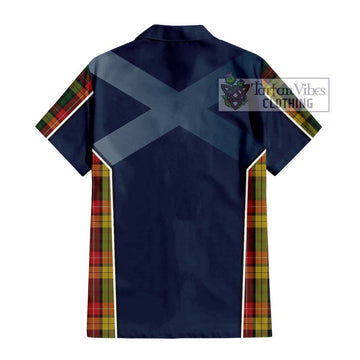 Buchanan Tartan Short Sleeve Button Shirt with Family Crest and Lion Rampant Vibes Sport Style