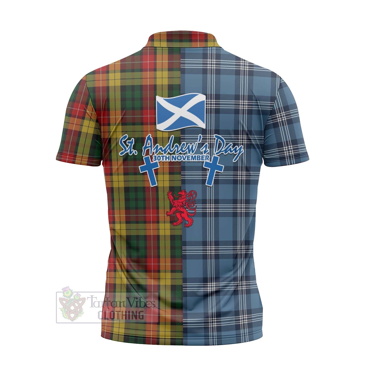 Tartan Vibes Clothing Buchanan Tartan Zipper Polo Shirt Happy St. Andrew's Day Half Tartan Style