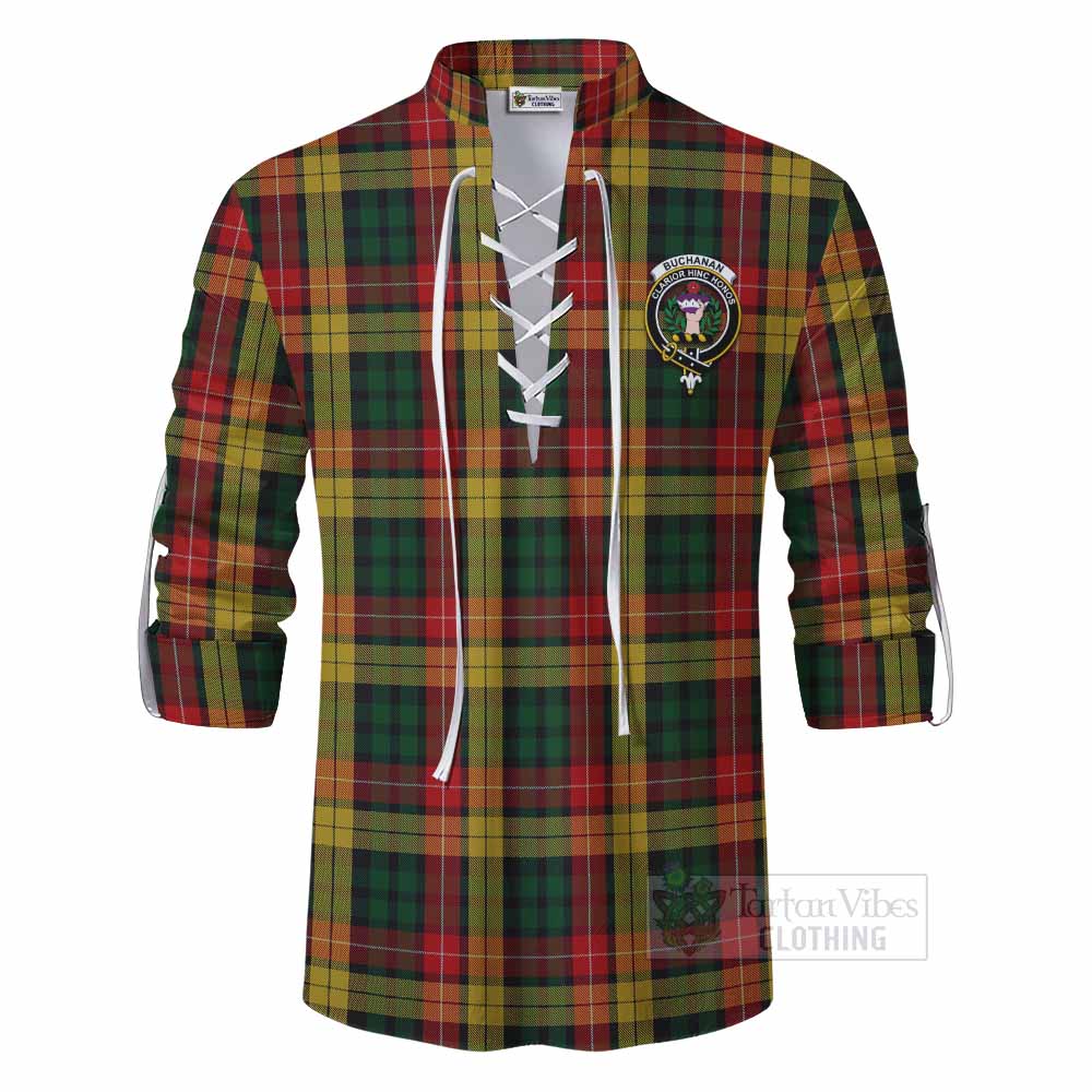 Tartan Vibes Clothing Buchanan Tartan Ghillie Kilt Shirt with Family Crest DNA In Me Style