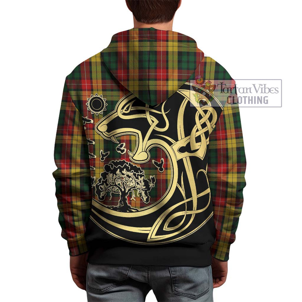 Buchanan Tartan Hoodie with Family Crest Celtic Wolf Style - Tartan Vibes Clothing