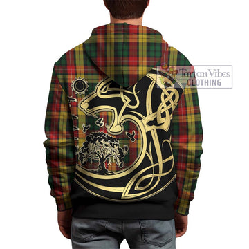 Buchanan Tartan Hoodie with Family Crest Celtic Wolf Style