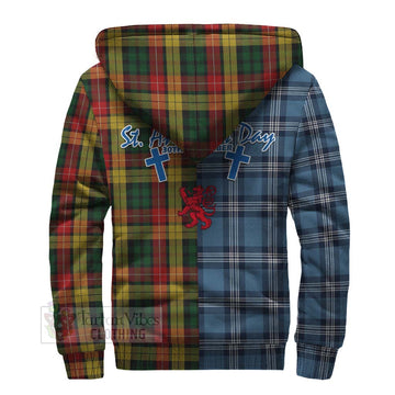 Buchanan Tartan Sherpa Hoodie Happy St. Andrew's Day Half Tartan Style