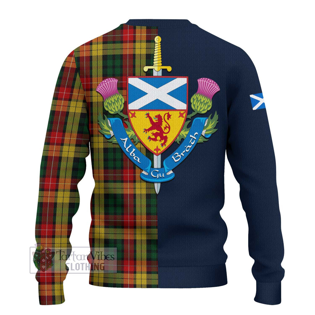 Tartan Vibes Clothing Buchanan Tartan Knitted Sweater with Scottish Lion Royal Arm Half Style