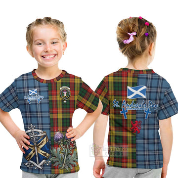 Buchanan Tartan Kid T-Shirt Happy St. Andrew's Day Half Tartan Style