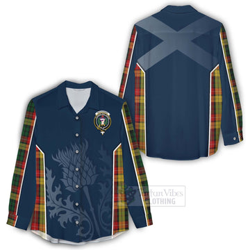 Buchanan Tartan Women's Casual Shirt with Family Crest and Scottish Thistle Vibes Sport Style