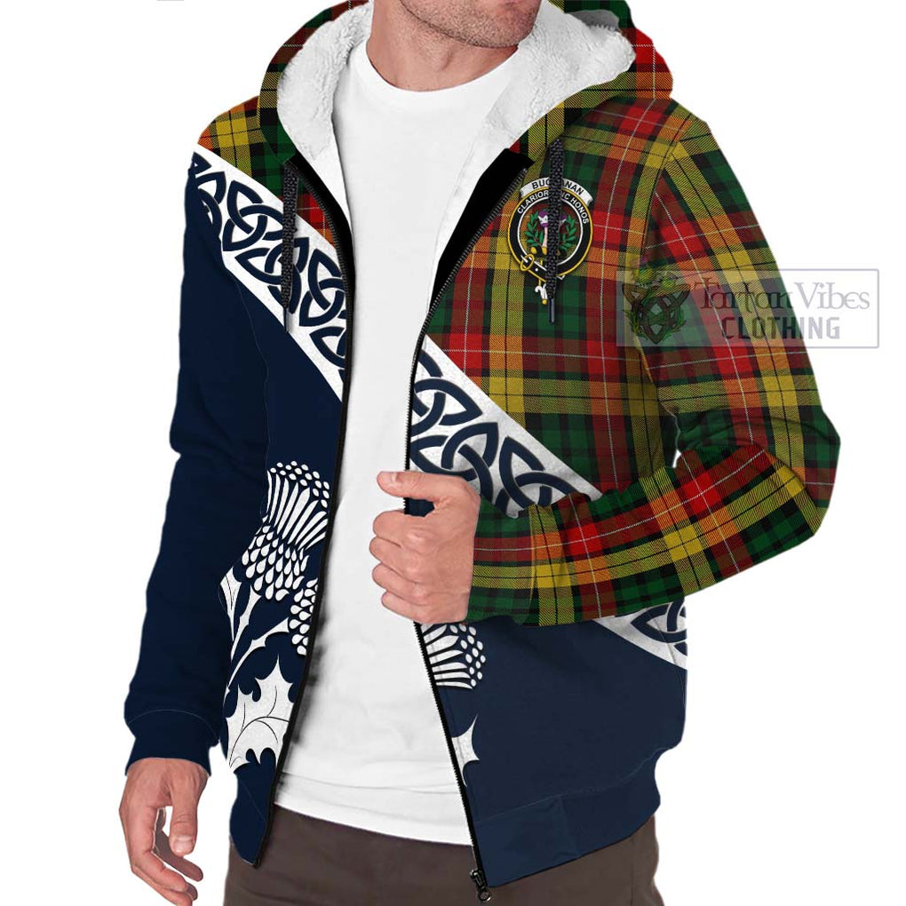 Tartan Vibes Clothing Buchanan Tartan Sherpa Hoodie Featuring Thistle and Scotland Map