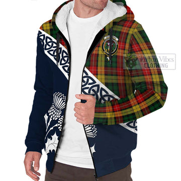 Buchanan Tartan Sherpa Hoodie Featuring Thistle and Scotland Map