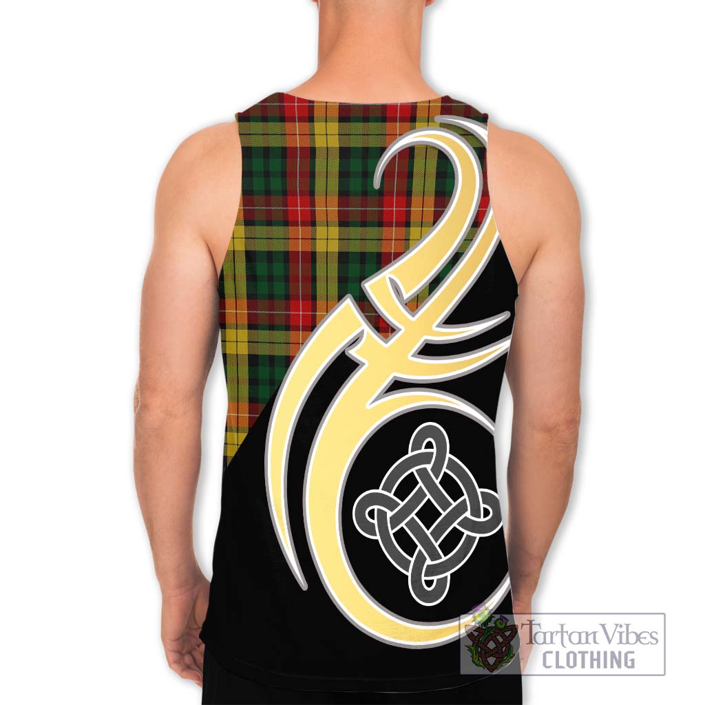 Buchanan Tartan Men's Tank Top with Family Crest and Celtic Symbol Style - Tartan Vibes Clothing