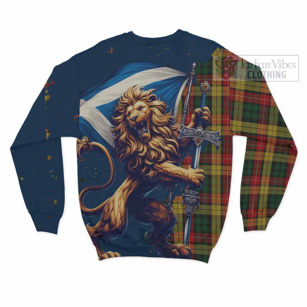 Tartan Vibes Clothing Buchanan Tartan Family Crest Sweatshirt with Scottish Majestic Lion