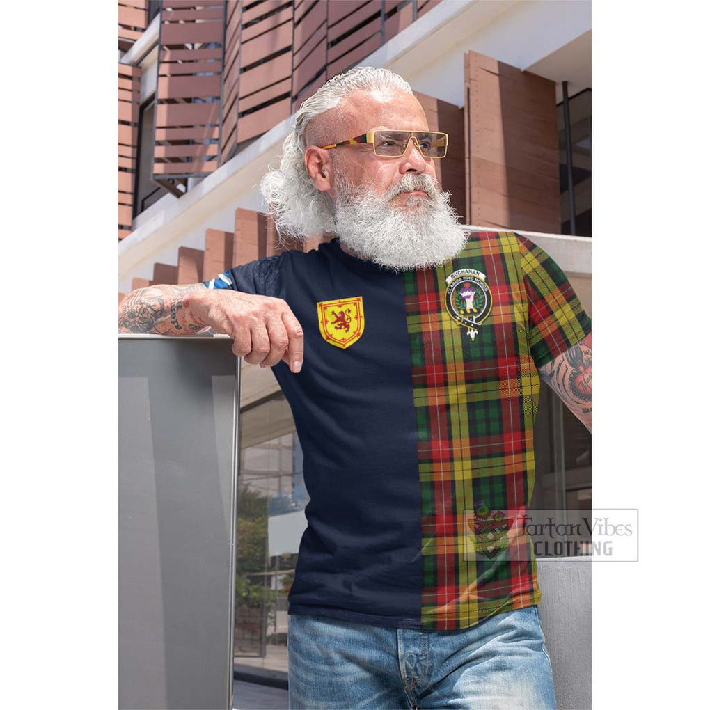 Tartan Vibes Clothing Buchanan Tartan Cotton T-shirt with Scottish Lion Royal Arm Half Style