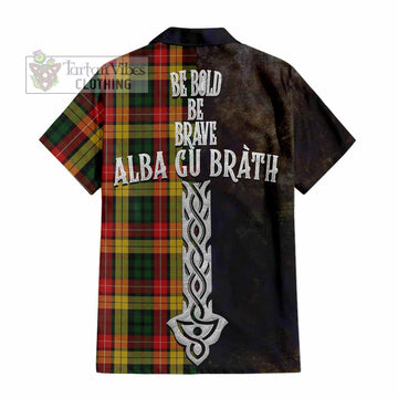 Buchanan Tartan Family Crest Hawaiian Shirt Alba Gu Brath Be Brave Lion Ancient Style - Tartan Vibes Clothing