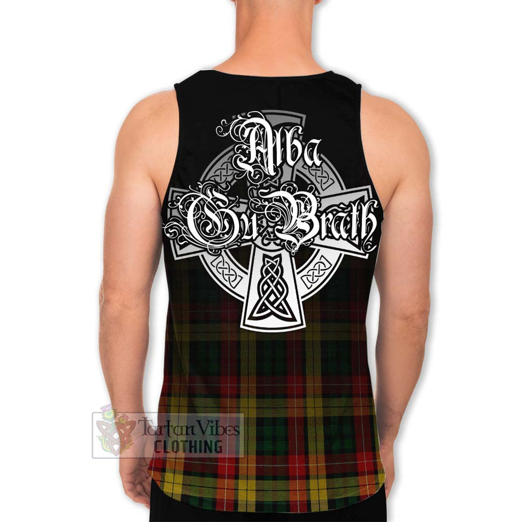 Tartan Vibes Clothing Buchanan Tartan Men's Tank Top Featuring Alba Gu Brath Family Crest Celtic Inspired