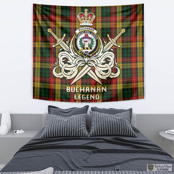 Buchanan Tartan Tapestry with Clan Crest and the Golden Sword of Courageous Legacy