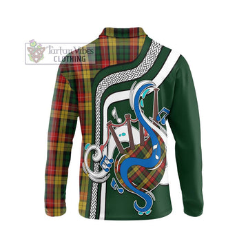 Buchanan Tartan Long Sleeve Polo Shirt with Epic Bagpipe Style