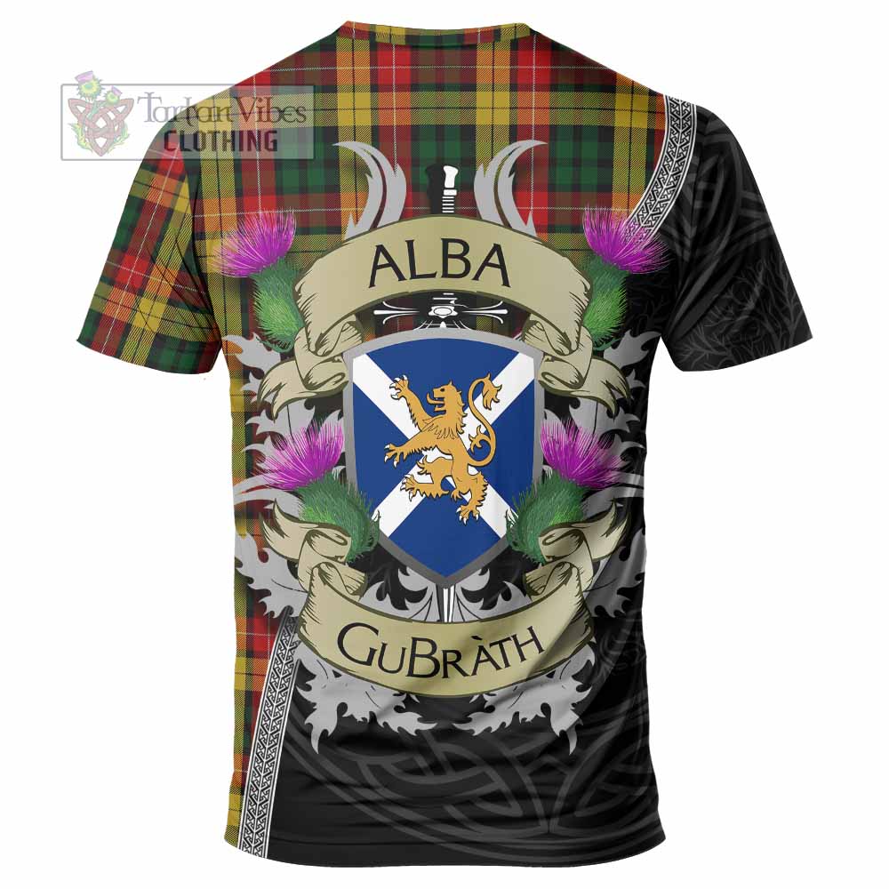 Buchanan Tartan Family Crest T-Shirt Lion Rampant Royal Thistle Shield Celtic Inspired - Tartan Vibes Clothing