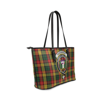 Buchanan Tartan Leather Tote Bag with Family Crest